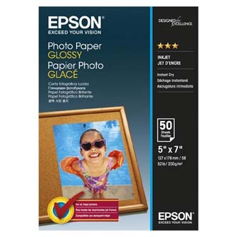 Epson Glossy Photo Paper, foto papír, lesklý, bílý, 13x18cm, 200 g/m2, 50 ks, C13S042545, inkoustový